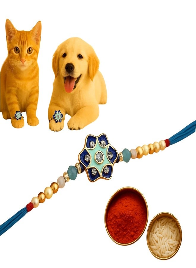 Sage Square Paw Bandhan Rakhi for Dog, Cat & Small Pets | Celebrate Bonds of Love This Raksha Bandhan | Cute Rakhi with Beads, Decorative Threads | Gift for Pet Lovers & Furry Companions (Type 22) - Image 1